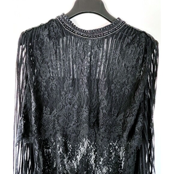 Blank Bl^nk London Beaded Lace Top Small Sheer Fairy Goth Neutral Classic Glam - Picture 2 of 10